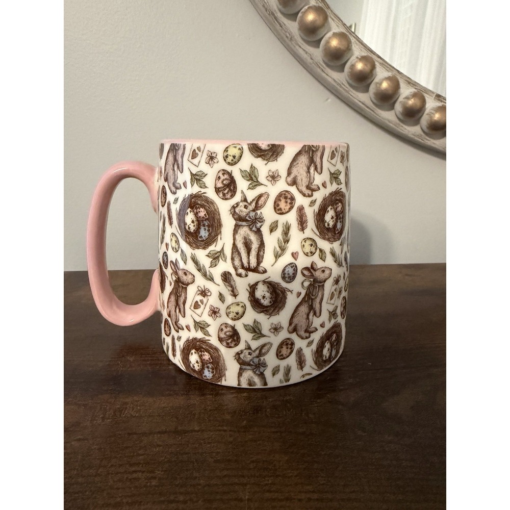 Easter Bunny Coffee Mug 10 Strawberry Street Pink Cottagecore Cup